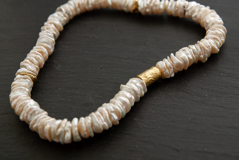 Perlenkette mit Zwischenteile in Gelb.-Weissgold 750