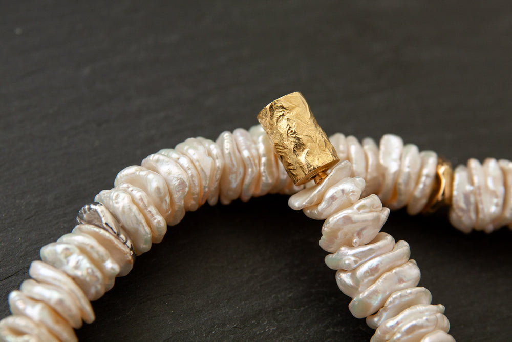 Perlenkette mit Zwischenteile in Gelb.-Weissgold 750